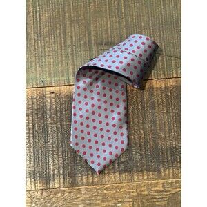 Oscar de la Renta Silk Tie – Gray with Red Polka Dots – Classic Style